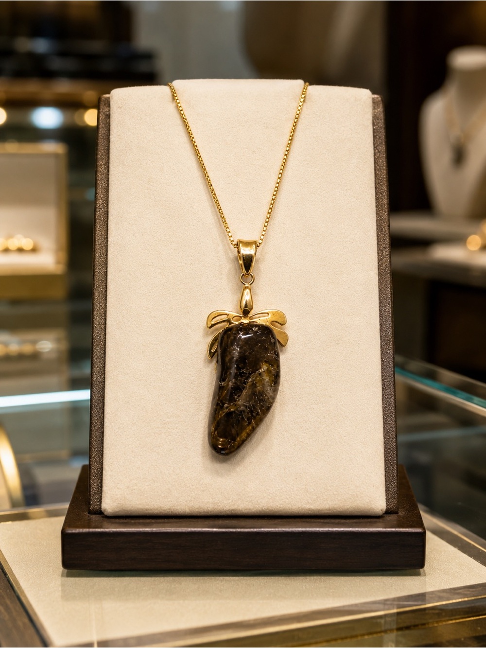 Smoky Quartz Pendant Necklace Gold Plated Chain Handmade Natural Stone